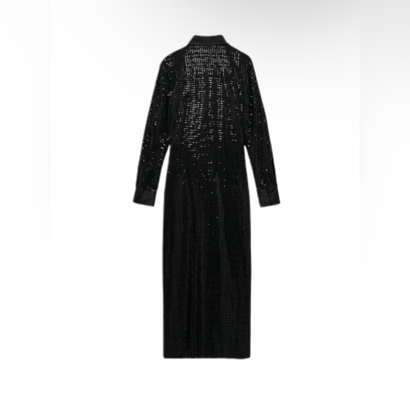 SOLD!! NWOT ZARA Women’s BLOGGER FAVE Black Sequin Ruched Midi Dress Medium M - Picture 6 of 12